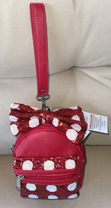 New Disney Parks Loungefly Minnie Mouse Bling Sequins Bow Wristlet Belt Bag NWT - Picture 1 of 6