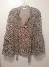 Calvin Klein Tie Neck  Leopard Animal Print Tiered Bell Sleeve Blouse  Size L