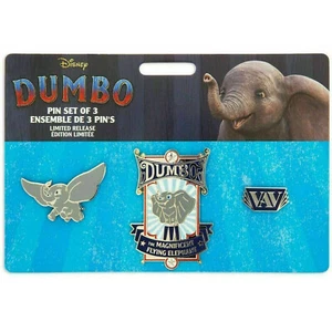 Juego de 3 prendedores Disney Store Dumbo Live Action 2019 edición limitada Flying Elephant - Imagen 1 de 5