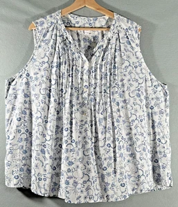 Gap Blue Floral Sleeveless Blouse Top XXL Cottage Farmhouse Lightweight Pintucks - Picture 1 of 9