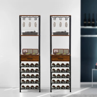 Wooden Wine Bar Vertical Storage 20 Wine Bottles Rack Holder Cabinet With Drawer - Image 1 of 4
