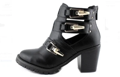 Gold Buckle Black Zipper Ankle Boots Booties Sochi by Wanted US Wms 8.5 3" Heel  - Image 1 of 3