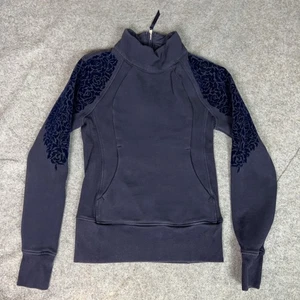 Lululemon Sweatshirt Womens 2 Navy Blue Floral Flock Pullover Jacket Casual Top - Picture 1 of 10