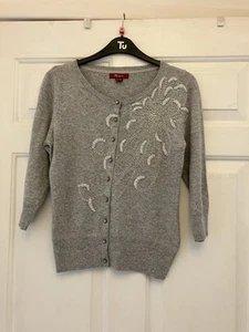 Ladies Monsoon Grey Cardigan Size 8 With Bead Detail On Front - Picture 1 of 6
