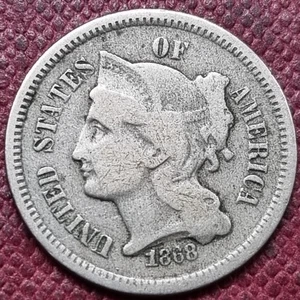 1868 Three Cent Piece 3c Nickel Circulated #96667 - Picture 1 of 2
