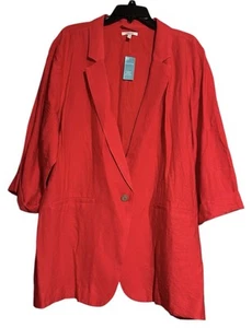 Maurices Womens Blazer Jacket Plus Size 2X Red One Button 3/4 Sleeves New! - Picture 1 of 5