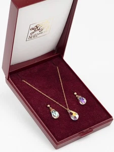 Vintage Elizabeth Duke Kristall Tropfen Halskette & Ohrringe Set goldfarben 80er Geschenk - Bild 1 von 6