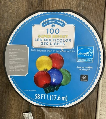 Holiday Time 100 Multicolor LED G 30 Christmas String Lights Vintage Style - Image 1 of 3