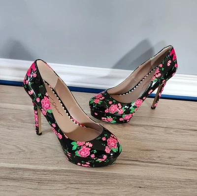 BETSEY JOHNSON BONNEE Floral Platform Pink Ribbon Stiletto Heels Pumps Size 8  - Image 1 of 4