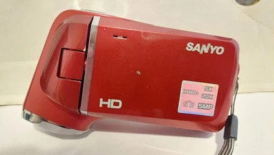 Sanyo VPC-HD100 Camcorder HD 1080p Red Turns On Black Screen For Parts Or Repair - Image 1 of 4