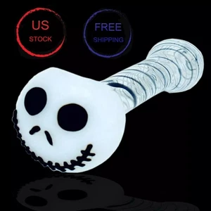 4.5 Inch Tobacco Glass Pipe Skull Smoking Pipe Swirl Stripe Bowl Hand Pipe - Picture 1 of 5