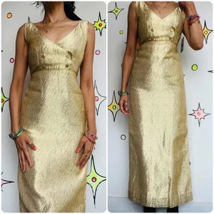 Stunning Old Hollywood 60s Gold Metallic Maxi Dress – XS – True Vintage - Picture 1 of 3