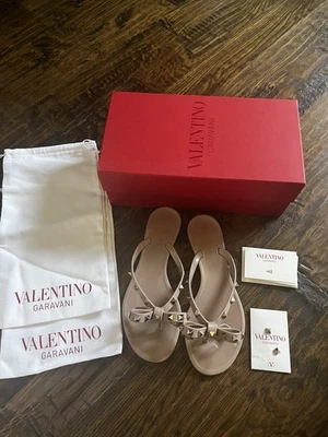 Valentino Garavani Rockstud Flip Flop With Bow EU 38 Ladies 8 - Image 1 of 4