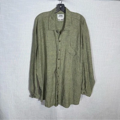 Flax Linen Shirt Mens Large Green Classic Lightweight Minimalist Long Sleeve L - Image 1 of 4