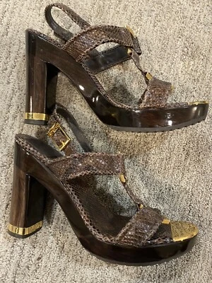 Sandalias de plataforma de madera TORY BURCH 9,5 B marrón piel de serpiente Karmen Foto 1 de 4
