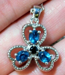 Lucky Irish Shamrock Blue Sapphire TGGC Sterling Silver Pendant Necklace 2a 68 - Picture 1 of 6
