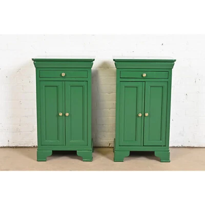 Grange French Louis Philippe Green Lacquered Nightstands, Newly Refinished - Image 1 of 4