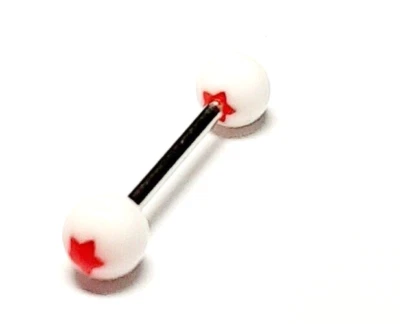 Barbell Tongue Nipple Ring Acrylic/Steel 14 Gauge 5/8" 6mm Star Red   - Image 1 of 3
