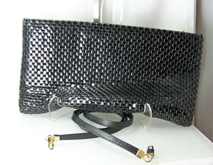 1980s Whiting and Davis Black Chainmaile Metal Mesh Clutch Shoulder Bag Disco - Picture 1 of 6