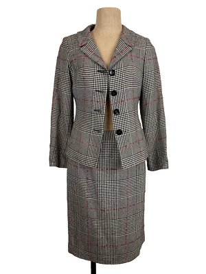 Rickie Freeman for Teri Jon Black & Ivory Glen Plaid Wool Jacket & Skirt Suit S - Image 1 of 4