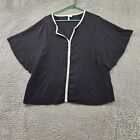 Elle Top Blouse Womens Extra Large Black V Neck Pullover Sheer Geometric Rayon