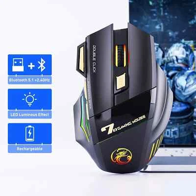 3200DPI Wireless Gaming Mouse USB LED Dual Mode Rechargeable 7 Keys Silent Mouse - Image 1 of 4