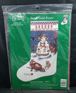 Candamar Christmas Stocking Counted Cross Stitch Kit 50973 Snowlady Cats Birds - Picture 1 of 9