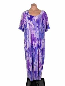 Vintage 80s Kaftan Pleated Floral Dress Hippie PLUS 22 Kaftan Neon Floral - Picture 1 of 11