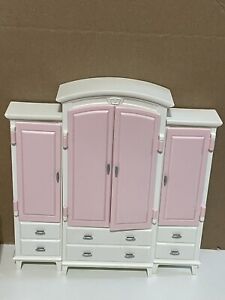 Rare Htf 3 piece Barbie dollhouse Furniture bedroom Armoire closet pink white