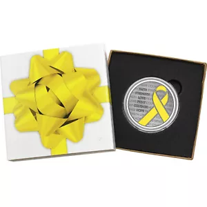 Hand-Enameled Yellow Awareness Ribbon 1oz .999 Silver Round in Gift Box - Picture 1 of 8