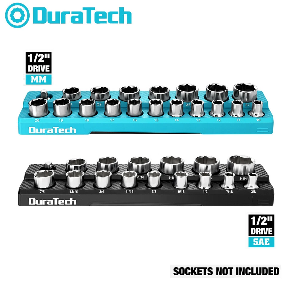 DURATECH 2PCS 1/2" Drive Magnetic Socket Organizer Set Socket Holders SAE&Metric - Image 1 of 4