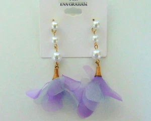 Women's Earrings Pierced Faux Pearl Purple Gold Dangle Carol For Eva Graham - Picture 1 of 7