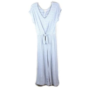 Caution to the Wind Jumpsuit Womens S Grey/White Striped Short Sleeve Romper - Picture 1 of 11