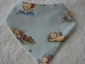 Pooh Blue Bandana Dribble Bibs Cotton Front Towelling Back Handmade - Picture 1 of 2