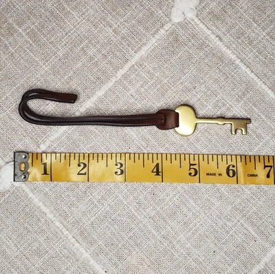 Fossil Skeleton Key Bag Charm Replacement - Brown Leather & Gold Tone Metal - Image 1 of 2