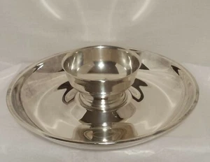 SHERIDAN SILVERPLATE CHIP & DIP SET w/ PAUL REVERE STYLE 4" BOWL - Picture 1 of 8