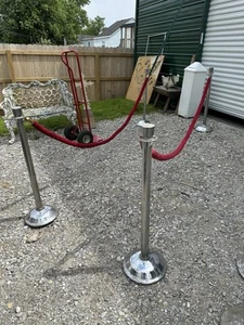 VTG Antique Chrome Pole Movie Theater Stanchions Security Lawrence Bar W/ Rope - Picture 1 of 8
