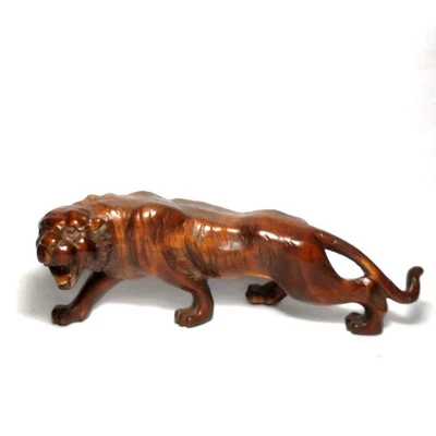 Figura de tigre de madera de boj tallada a mano de 5 pulgadas estatua Netsuke decoración del hogar regalo Foto 1 de 4