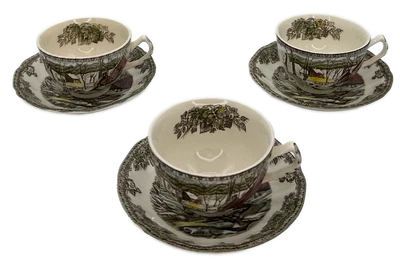 Juego de 3 tazas y platillos Johnson Brothers Friendly Village té café Inglaterra Foto 1 de 4