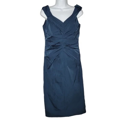 Lida Baday Teal Tucked Sleeveless Knee Length Sheath Dress NEW Women's 6 - Image 1 of 4