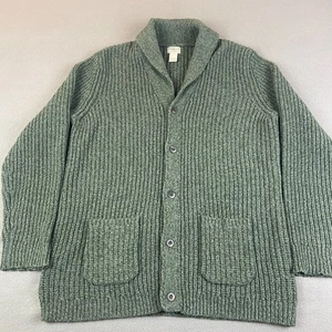 LL Bean Sweater Mens XXL Tall Green Ragg Wool Cardigan Chunky Knit Preppy Shawl - Picture 1 of 9