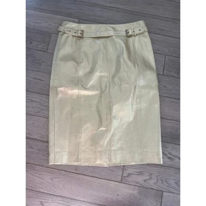 Per Se Real Leather Gold Skirt Size 6 glam $625 retail metallic business - Picture 1 of 9