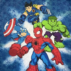Vintage Y2K Spider-Man & Friends Quilt Blanket Toddler Hulk Wolverine 43x54 Baby - Picture 1 of 7