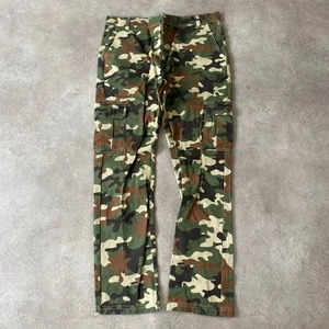 Huge Camouflage Cargo Trousers Boys 30" Y2K Military Style Pants, Green Camo - Picture 1 of 9