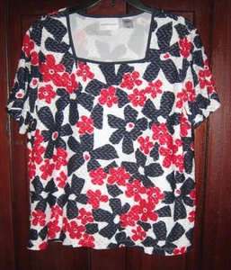Blusa Camisa Alfred Dunner L Top Estampado Floral Texturizado Manga Corta Elastizada - Imagen 1 de 3