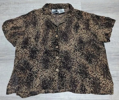 Camicia donna vintage Phool 100% rayon con bottoni taglia XL stampa leopardata marrone  - Immagine 1 di 4