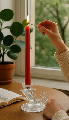 Vintage Fostoria Baroque Glass Taper Candle Holder Chintz Floral Etching - Image 1 of 4