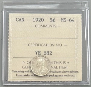 1920 Canada Five Cent - ICCS MS-64 - Bild 1 von 4