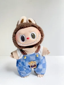 Blue Plaid Bear Overalls w/ Knit Top for Labubu Doll – Cute Denim Style Outfit - Picture 1 of 4