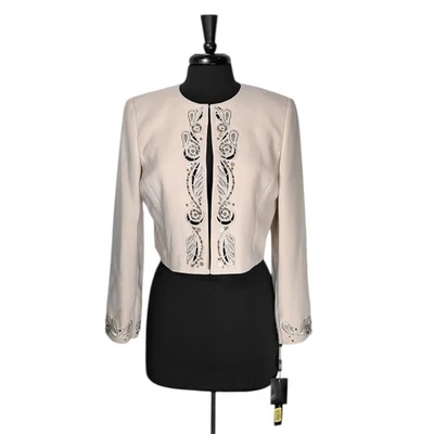 Chaqueta corta Tahari ASL para mujer 8 beige bordada con cuentas nueva con etiquetas $340 Foto 1 de 4